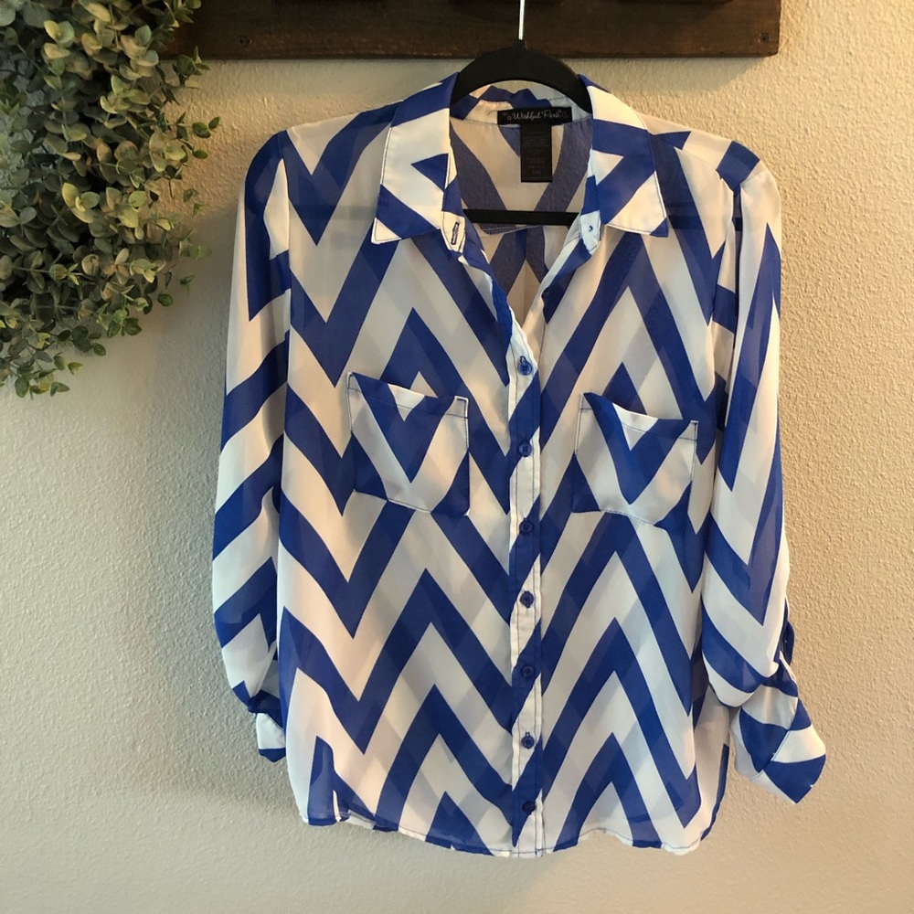 Blue & White Chevron Sheer Blouse